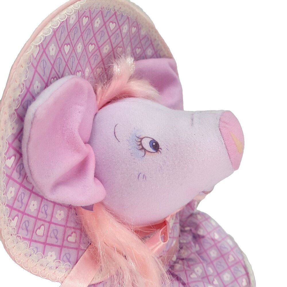 Pretty Piggies Hallmark Prissy Pig Plush 11" Southern Bell Purple Pink Tomy 1989 - Picture 14 of 16